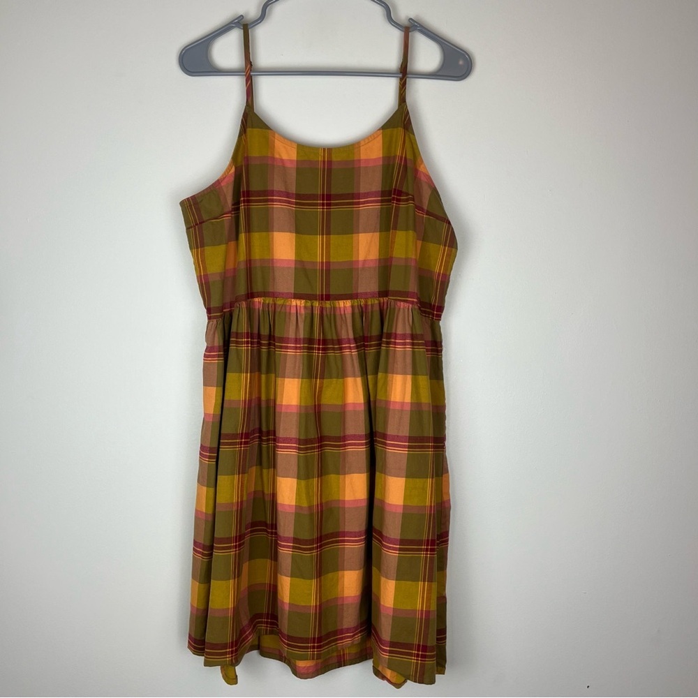 MADEWELL Plaid Babydoll Cami Academia Preppy Dress in Madras Spiced Olive Large - Picture 2 of 6